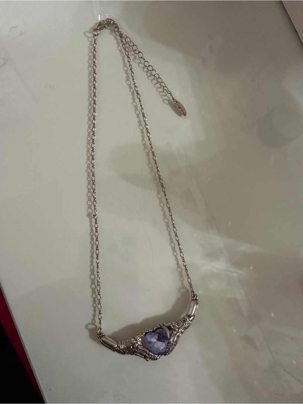 Corpse Bride skeleton hands blue heart necklace